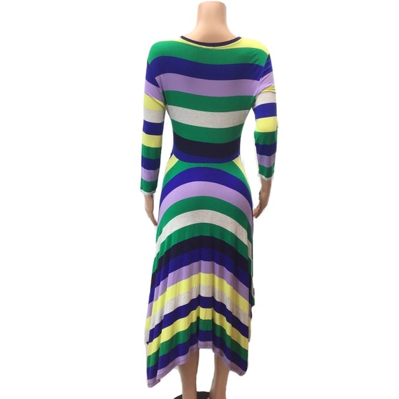 Spense V-Neck Twist Mitered Stripe Handkerchief Fit & Flare Dress - Picture 5 of 7